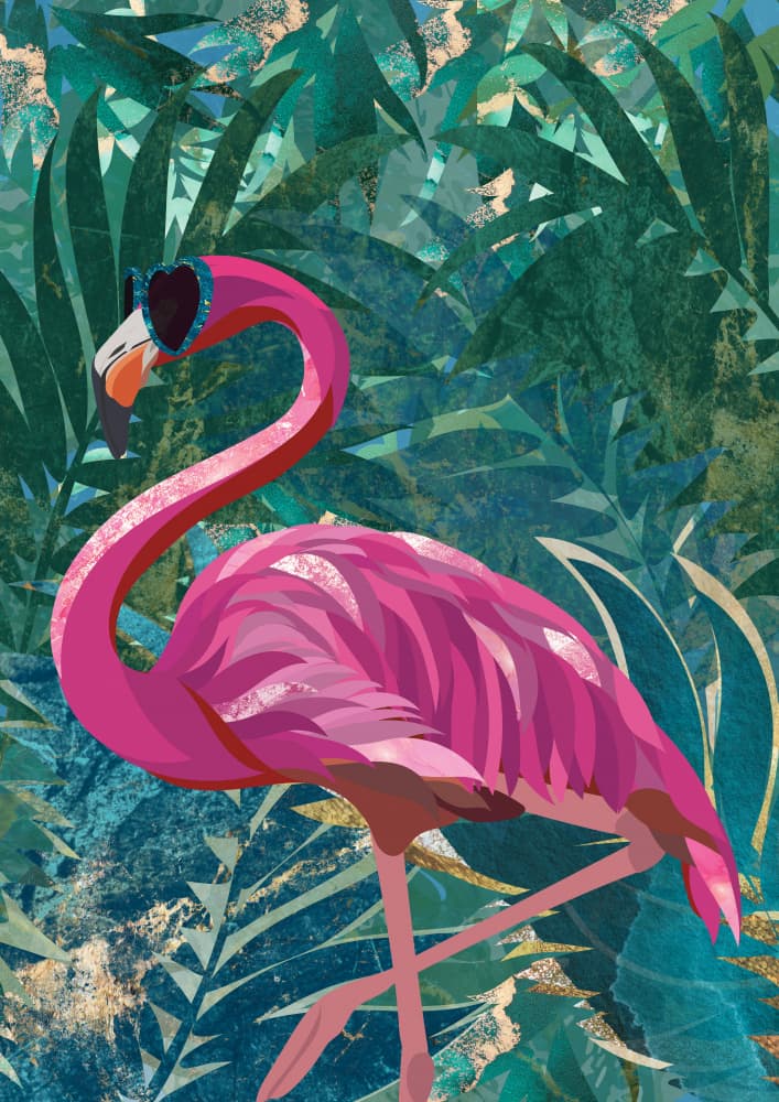 Cool Flamingo in Jungle by Sarah Manovski — canvas wall art