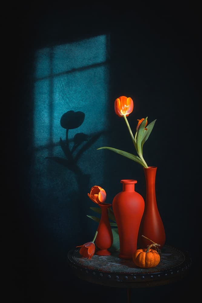 Moody Tulips Still Life by Lydia Jacobs — canvas wall art