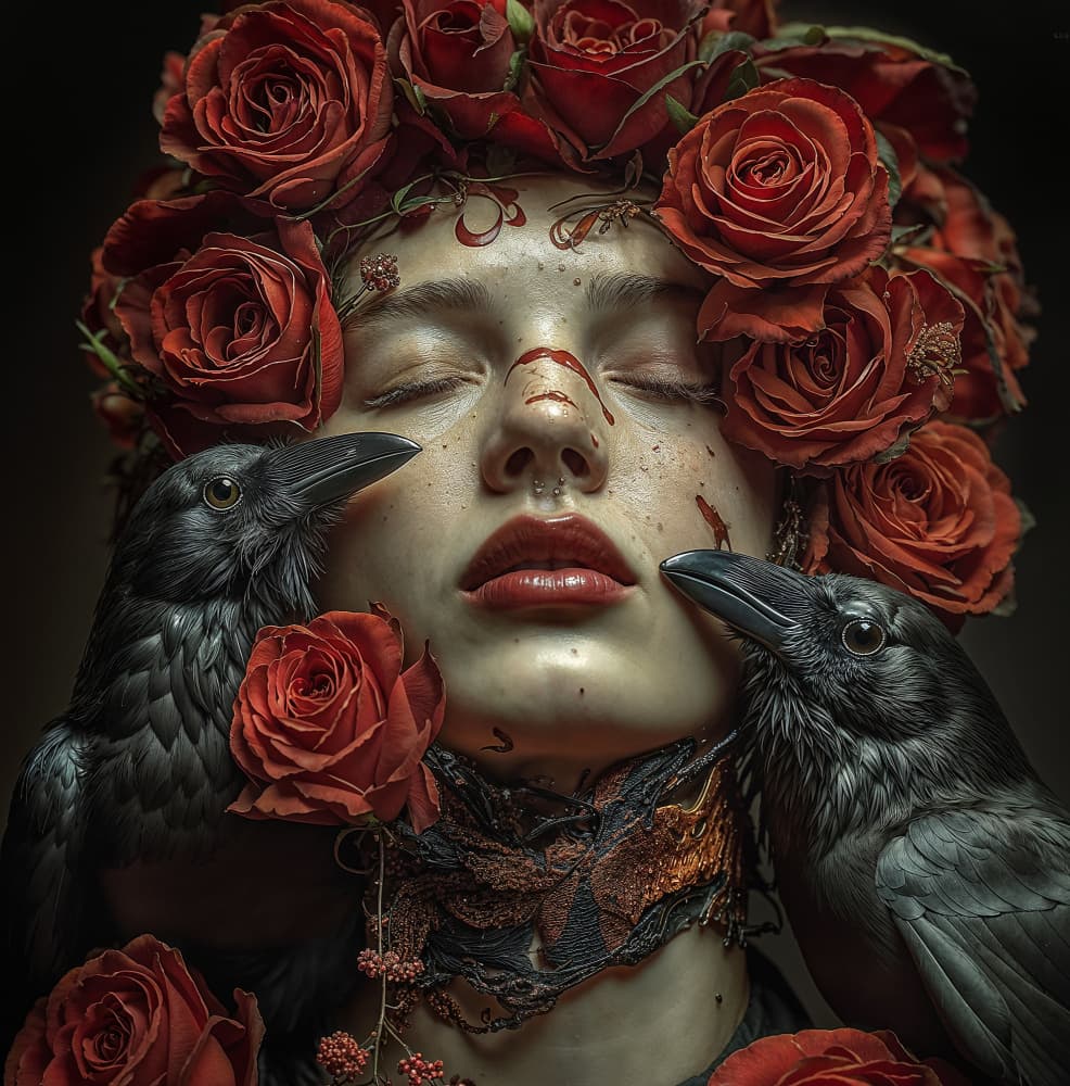 Woman With Rose Crows by DDiArte — canvas wall art