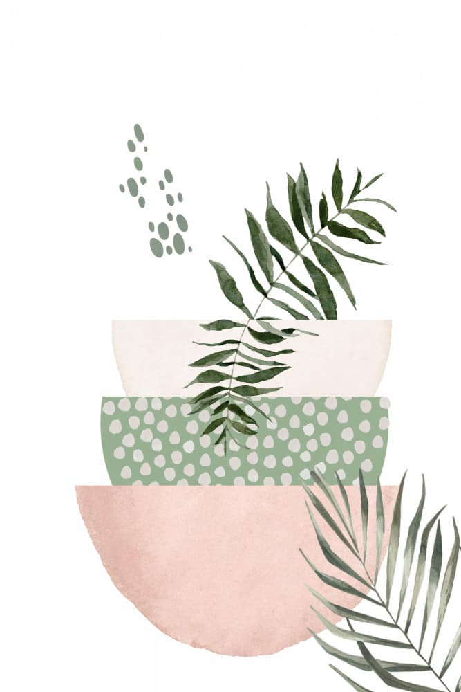 Serene Leafy Bowls by Sally Ann Moss — canvas wall art