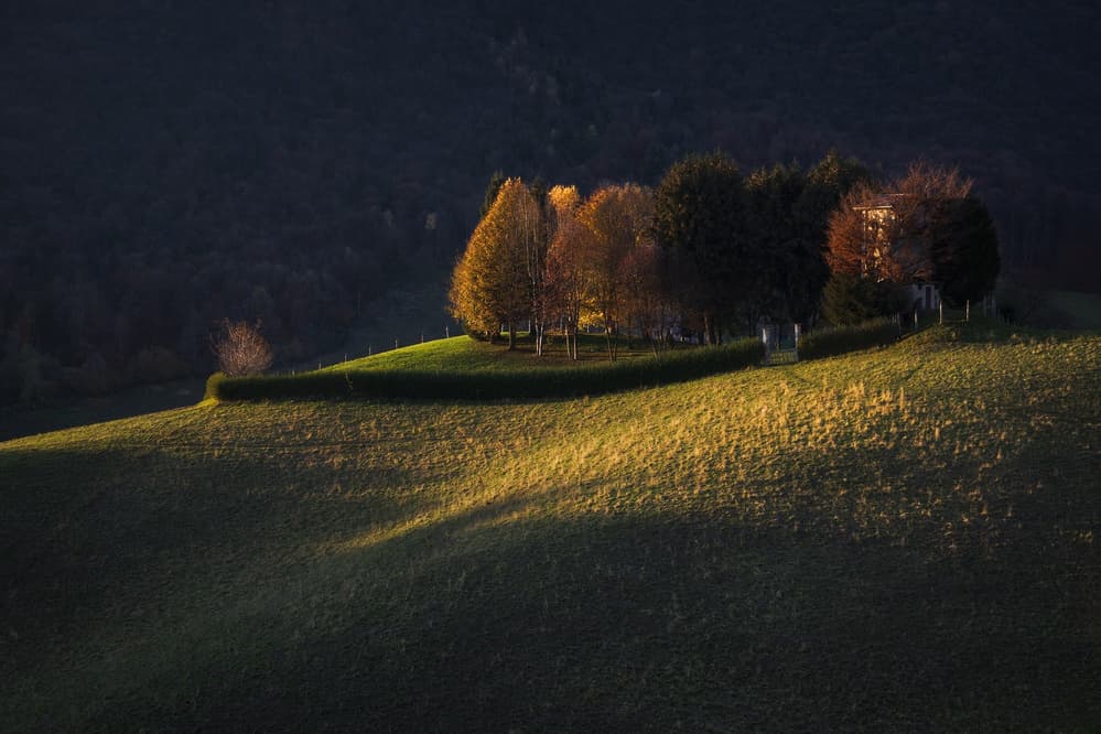 Golden Light Hillside Home by Fiorenzo Carozzi — canvas wall art