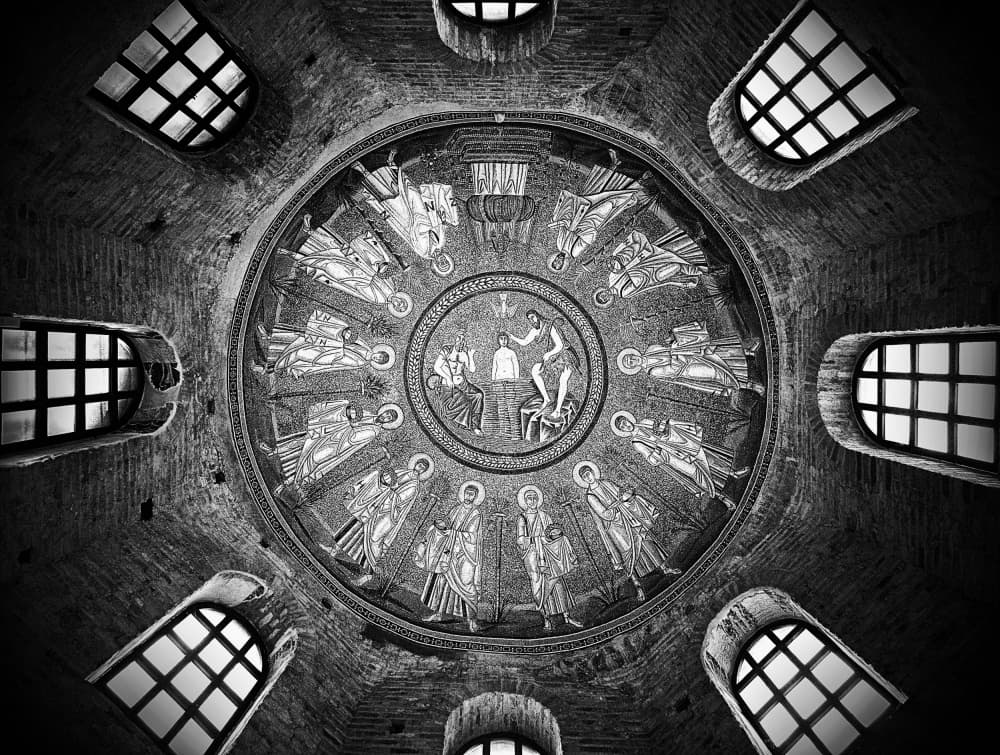 Ancient Baptism Dome Mosaic by Roberto Parola — canvas wall art