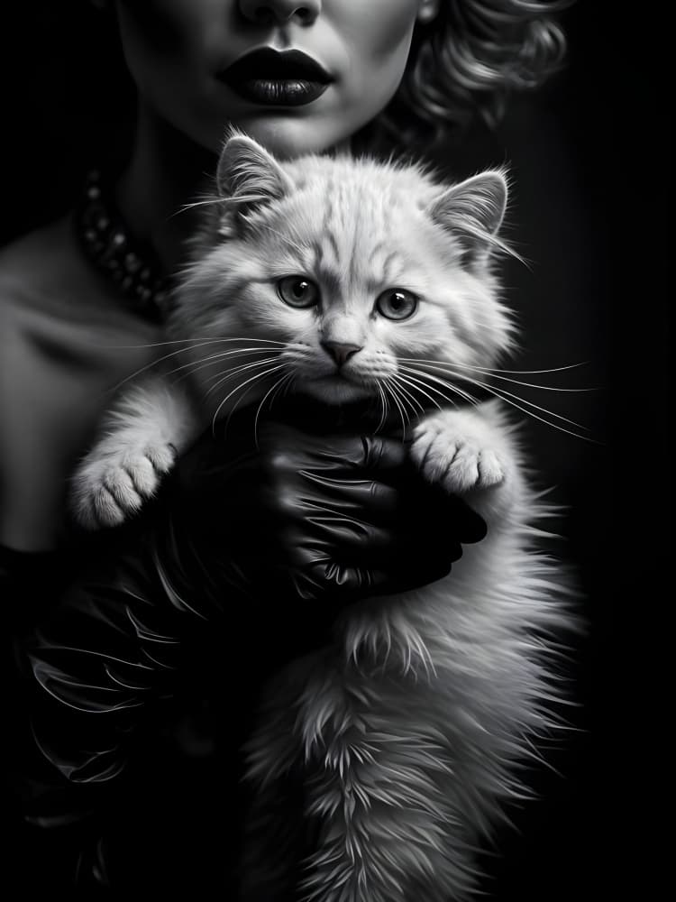 Dark Glamour White Cat by Josie George — canvas wall art