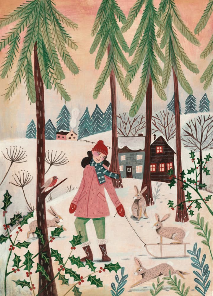 Walking in the snow Christmas by Caroline Bonne Müller — canvas wall art