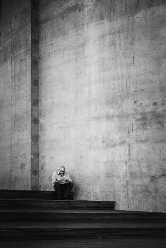Pensive Man Concrete Steps by Lars Hylleberg — canvas wall art