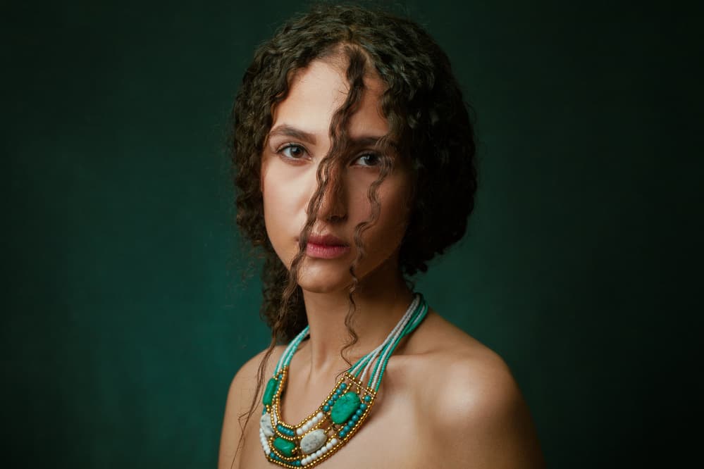 Elegant Woman Statement Necklace by Mehdi Mokhtari — canvas wall art