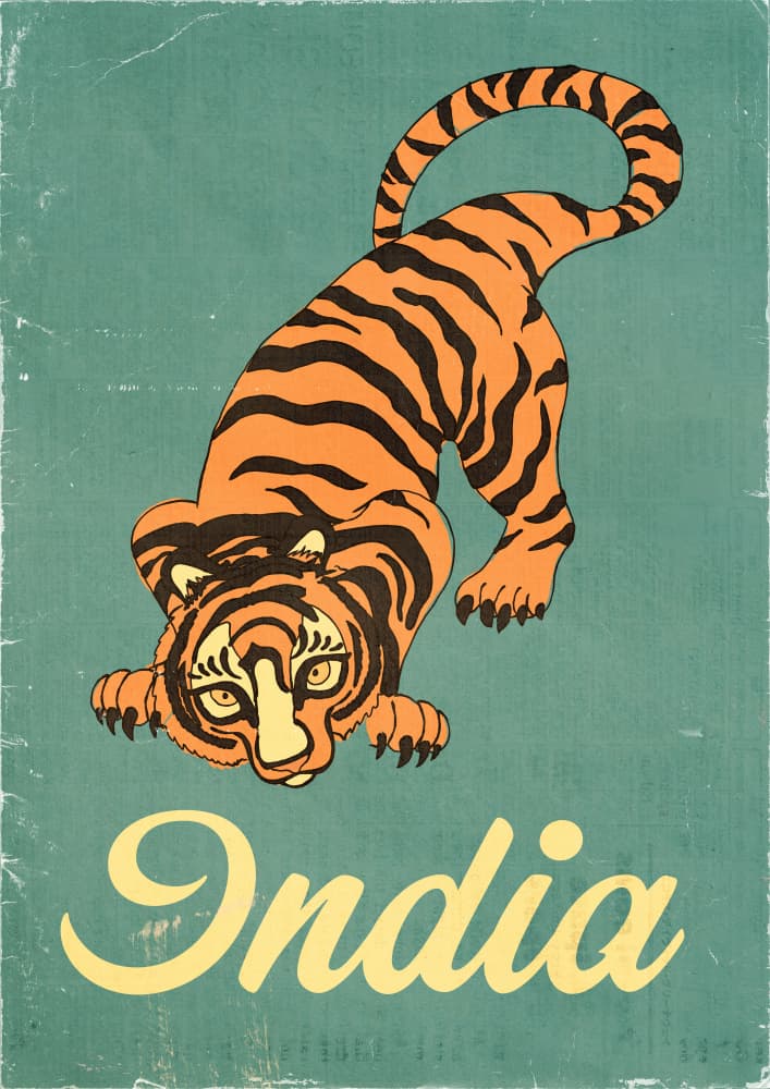 Vintage India Tiger by Nicholas — canvas wall art