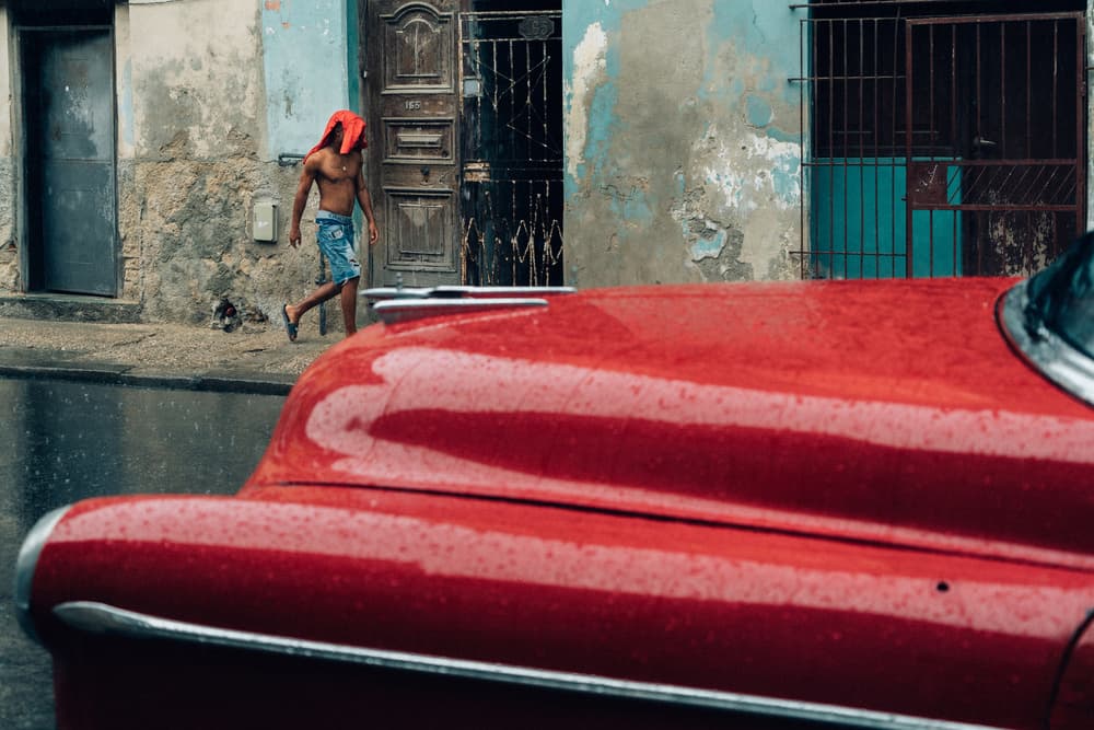 Red Car Havana Street by Nasser Al-Nasser — canvas wall art