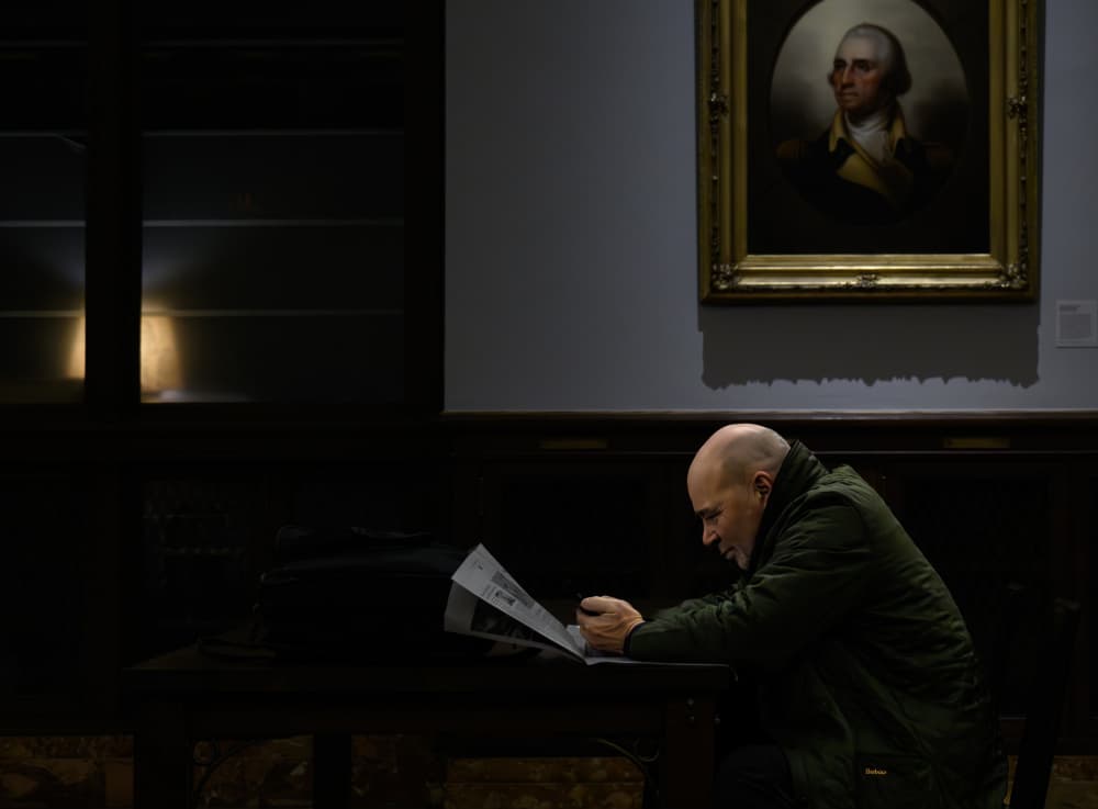 Quiet Study Beneath Portrait by Tong Zhang — canvas wall art