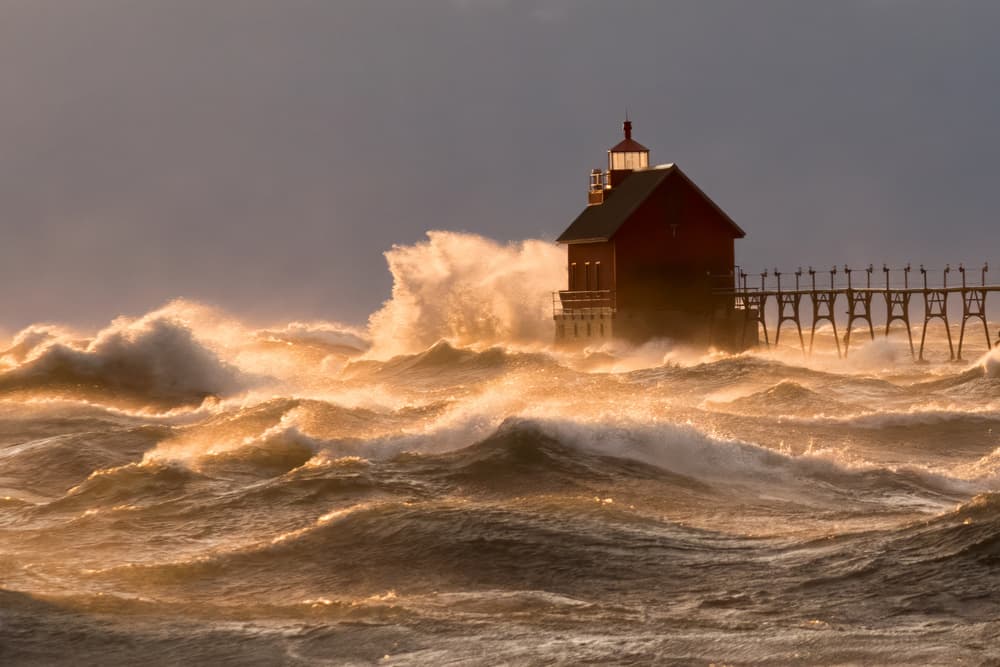 Golden Waves Lighthouse by Alex Li — canvas wall art