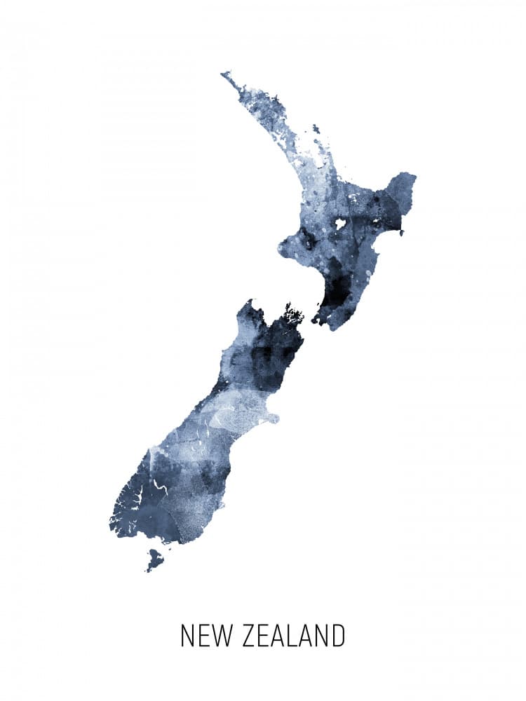New Zealand Watercolor Map by Michael Tompsett — canvas wall art