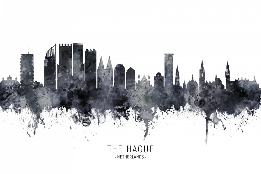 The Hague Skyline Watercolor by Michael Tompsett — canvas wall art