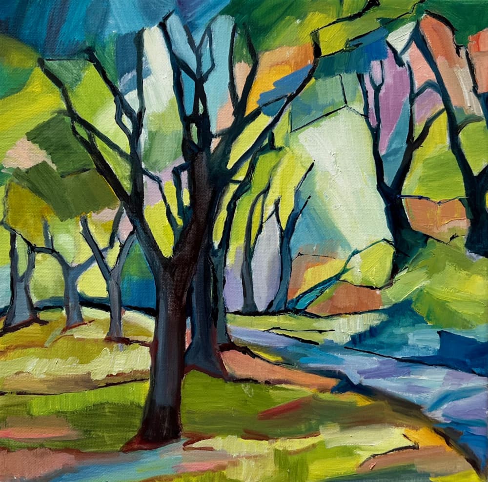 Vibrant Forest Path by Maxine Shore — canvas wall art