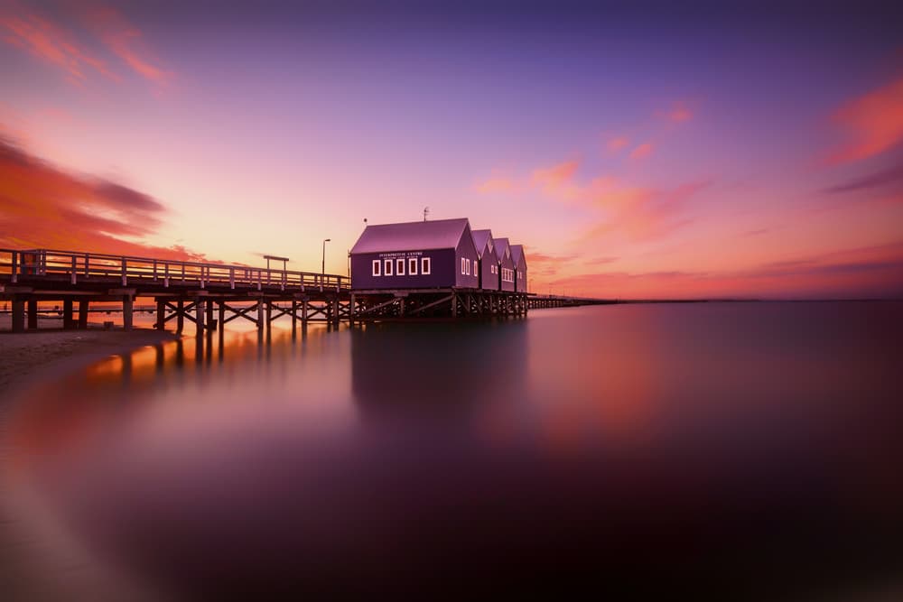 Ocean Sunset Pier Shacks by Despird Zhang — canvas wall art