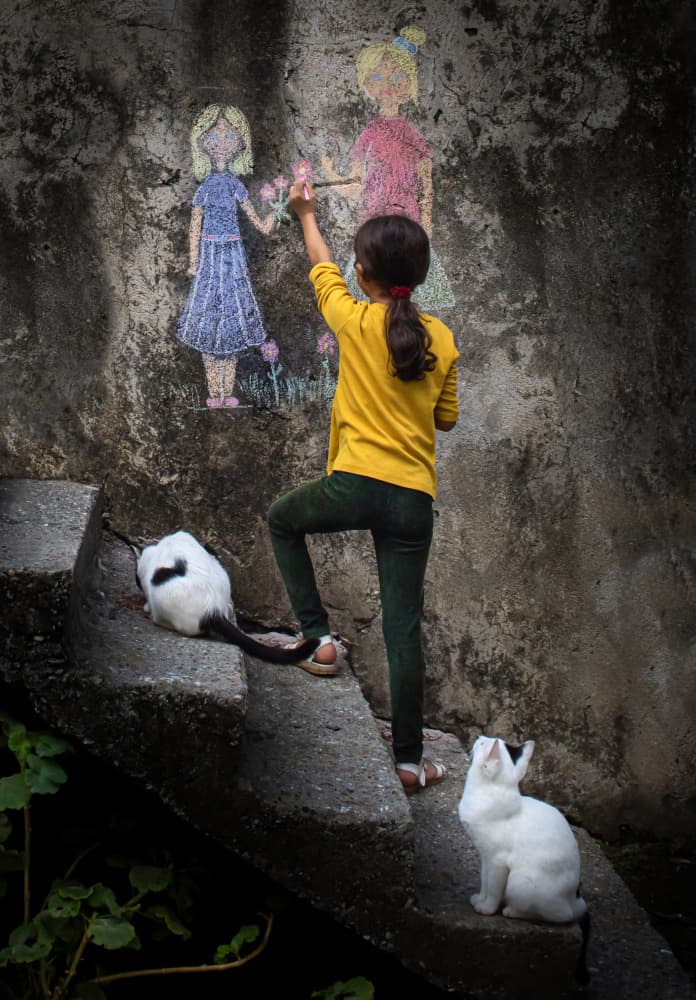 Creative Girl and Cats by Ali Can — canvas wall art