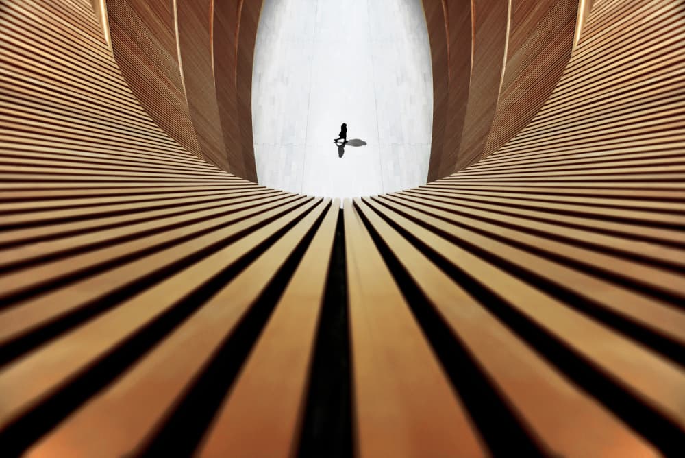 Lone Figure Curved Wood by Jorge Pimenta — canvas wall art