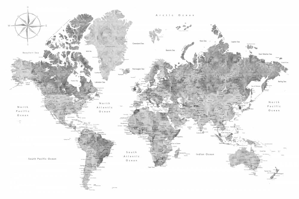 Detailed World Map by Rosana Laiz Blursbyai — canvas wall art