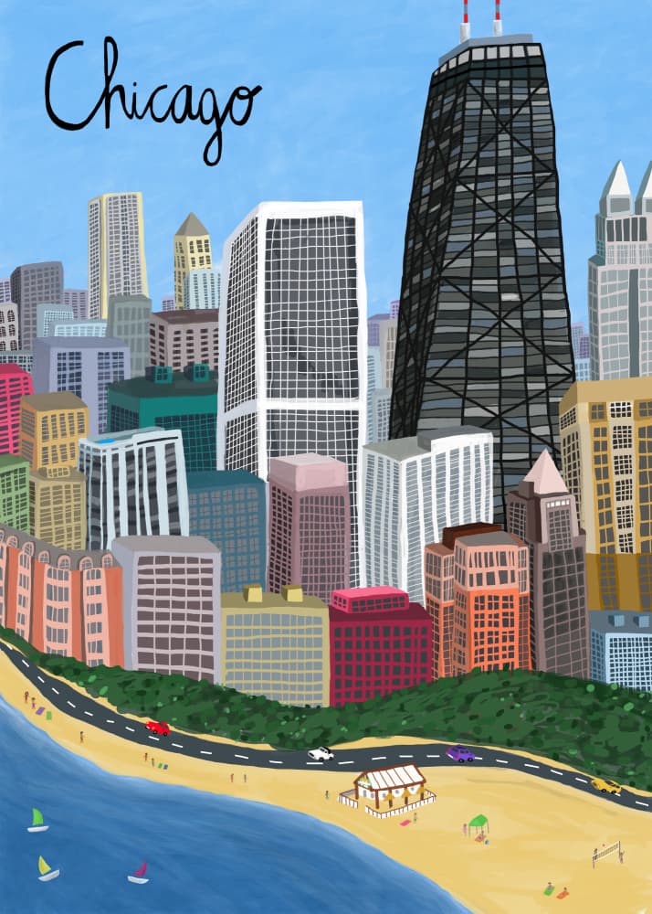 Colorful Chicago City Beach by Carla Daly — canvas wall art