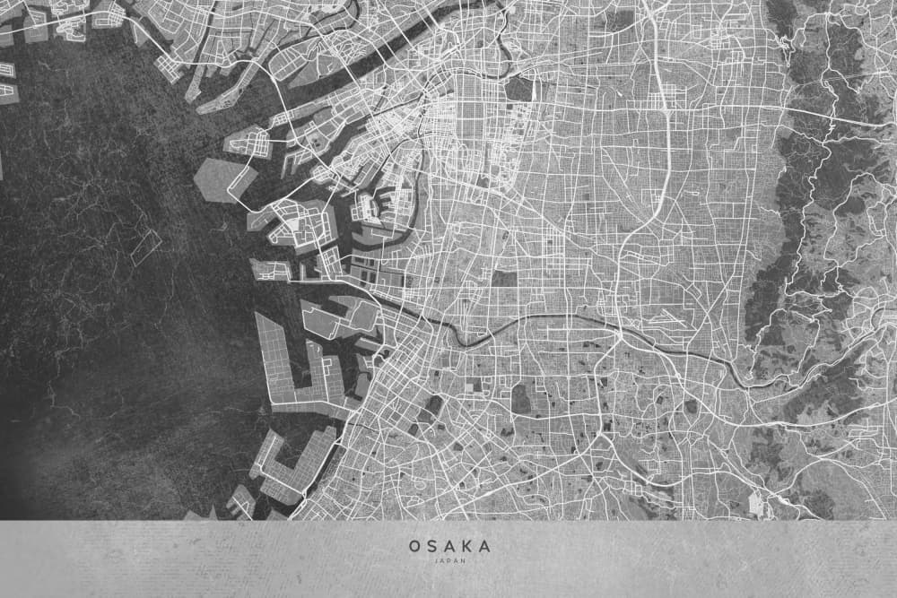 Monochrome Osaka Map by Rosana Laiz Blursbyai — canvas wall art