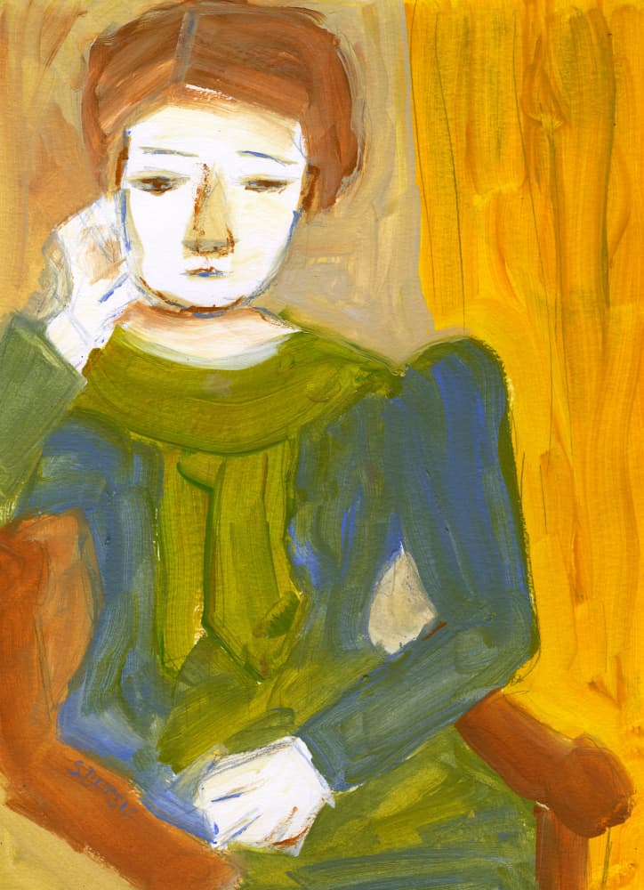 Pensive Woman Portrait by Sharyn Bursic — canvas wall art