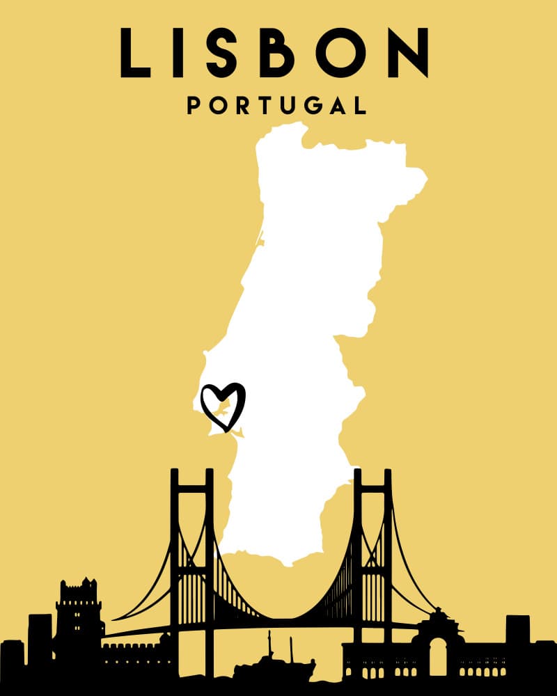 Lisbon Portugal Travel Map by Emiliano Deificus — canvas wall art