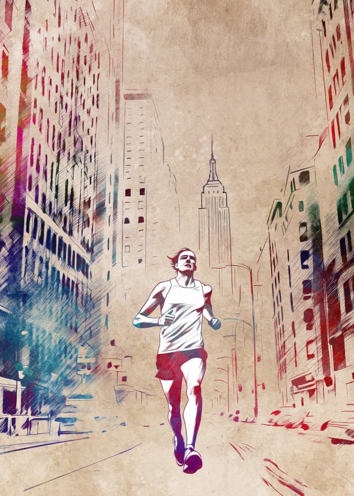 Marathon runner sport art by Justyna Jaszke — canvas wall art