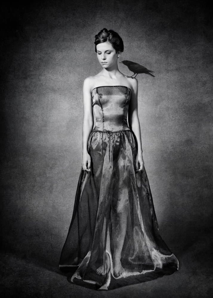 Pensive Woman with Raven by miriana — canvas wall art