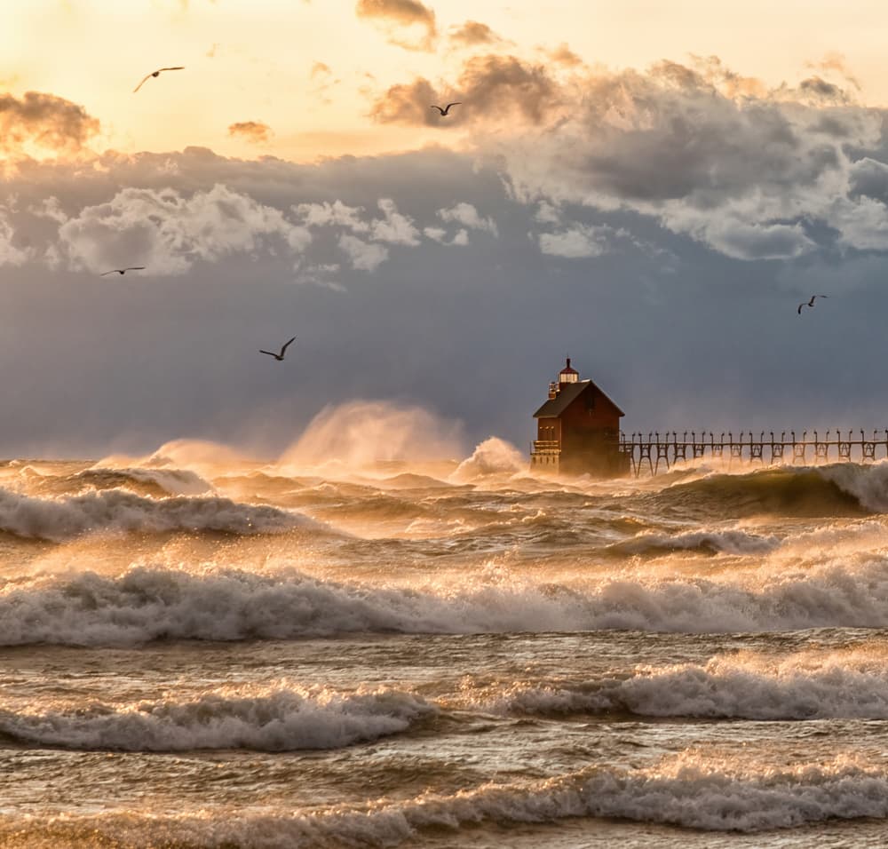 Golden Lighthouse Storm by Alex Li — canvas wall art