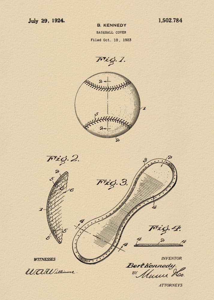 Vintage Baseball Patent Drawing by Andreas Magnusson — canvas wall art