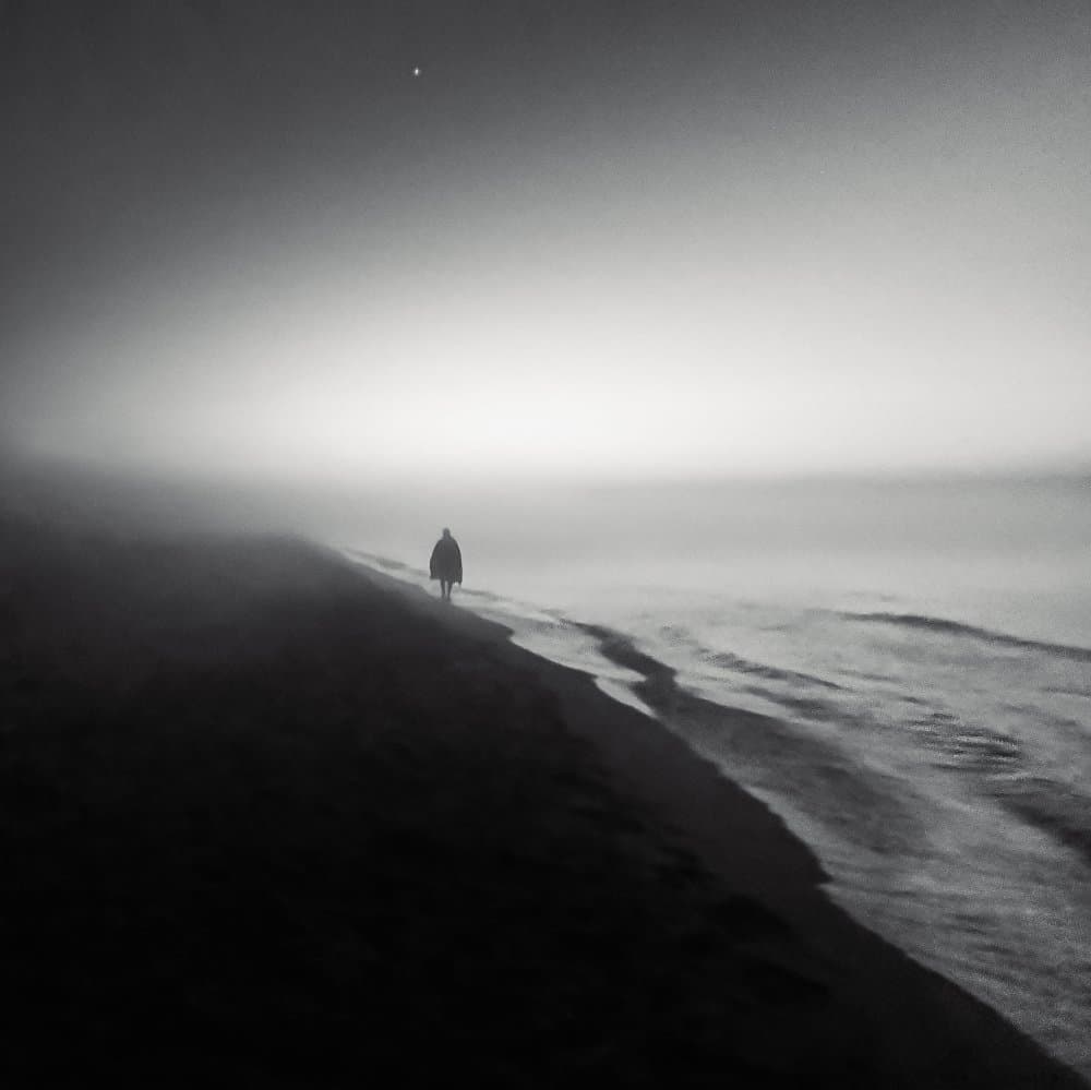 Lone Figure Misty Coast by Aurelian — canvas wall art