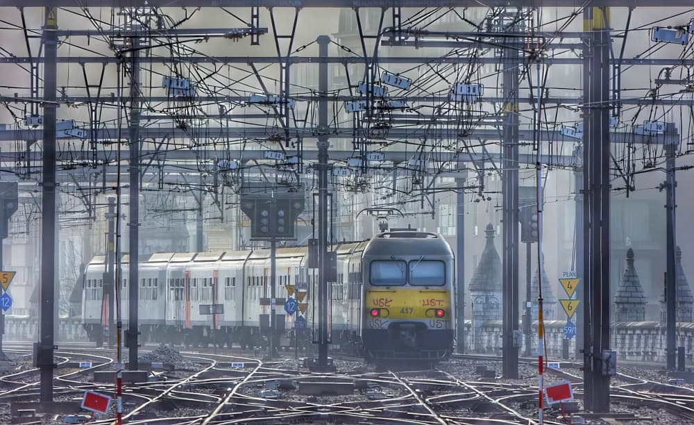 Misty Railway Station by Frank Bruynseraede — canvas wall art