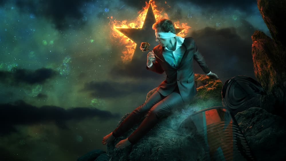 Blindfolded Man Burning Star by Christophe Kiciak — canvas wall art