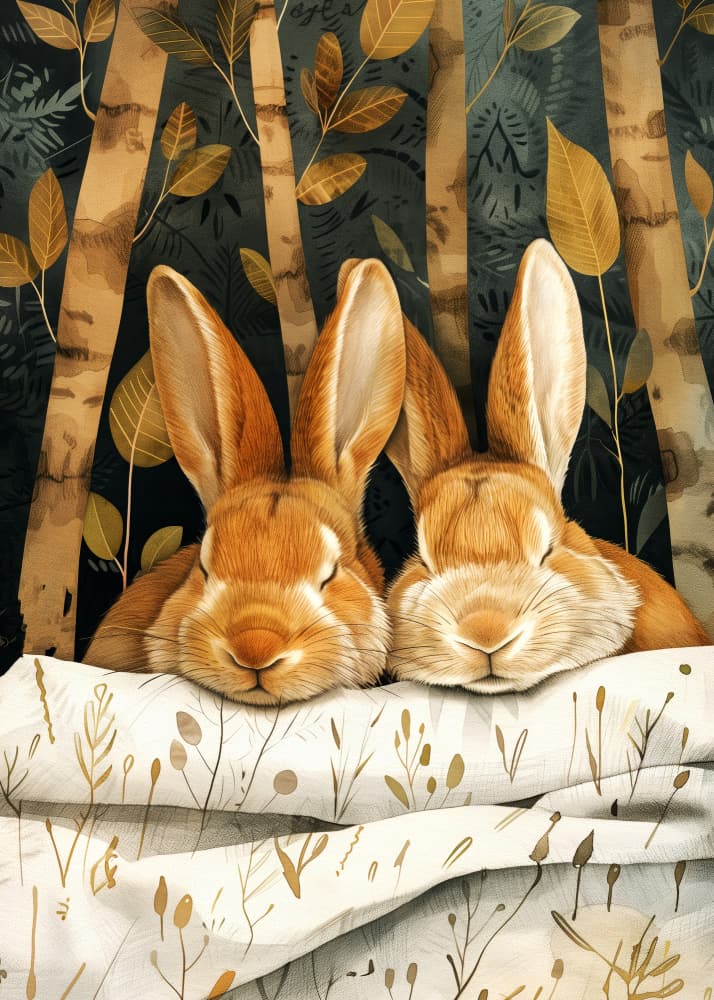 Sleeping Woodland Bunnies by Justyna Jaszke — canvas wall art