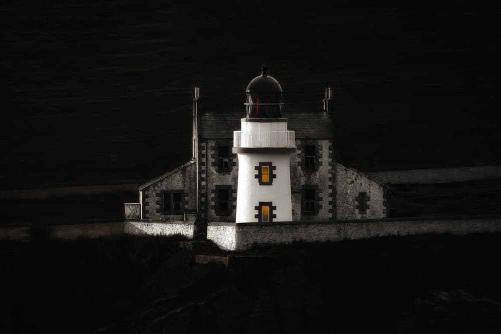 Solitary Lighthouse Night by Hans-Wolfgang Hawerkamp — canvas wall art
