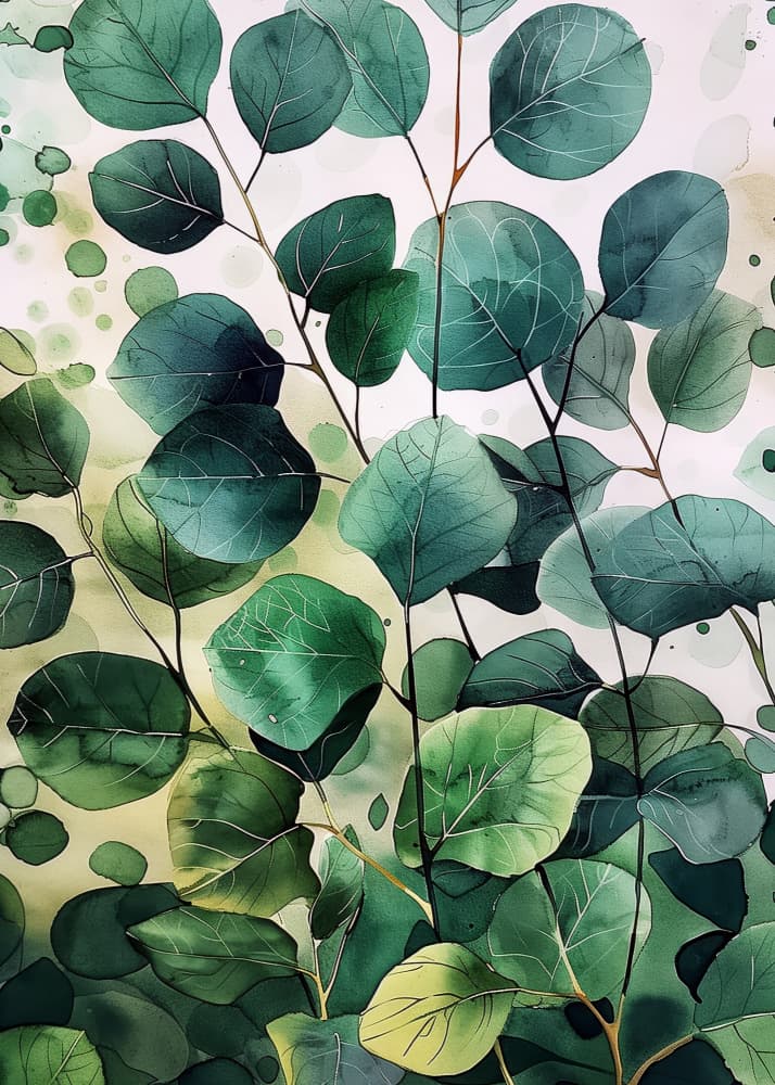 Watercolor Eucalyptus Leaves by Justyna Jaszke — canvas wall art