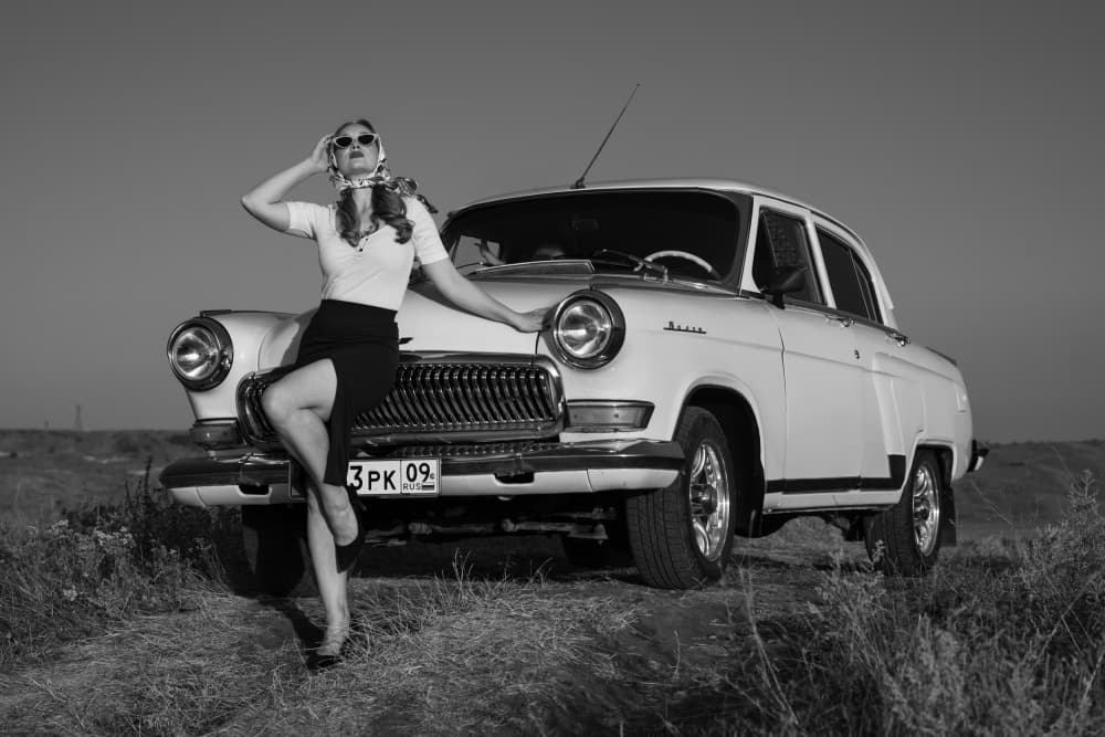Vintage Car Pin-Up by Arsen Alaberdov — canvas wall art