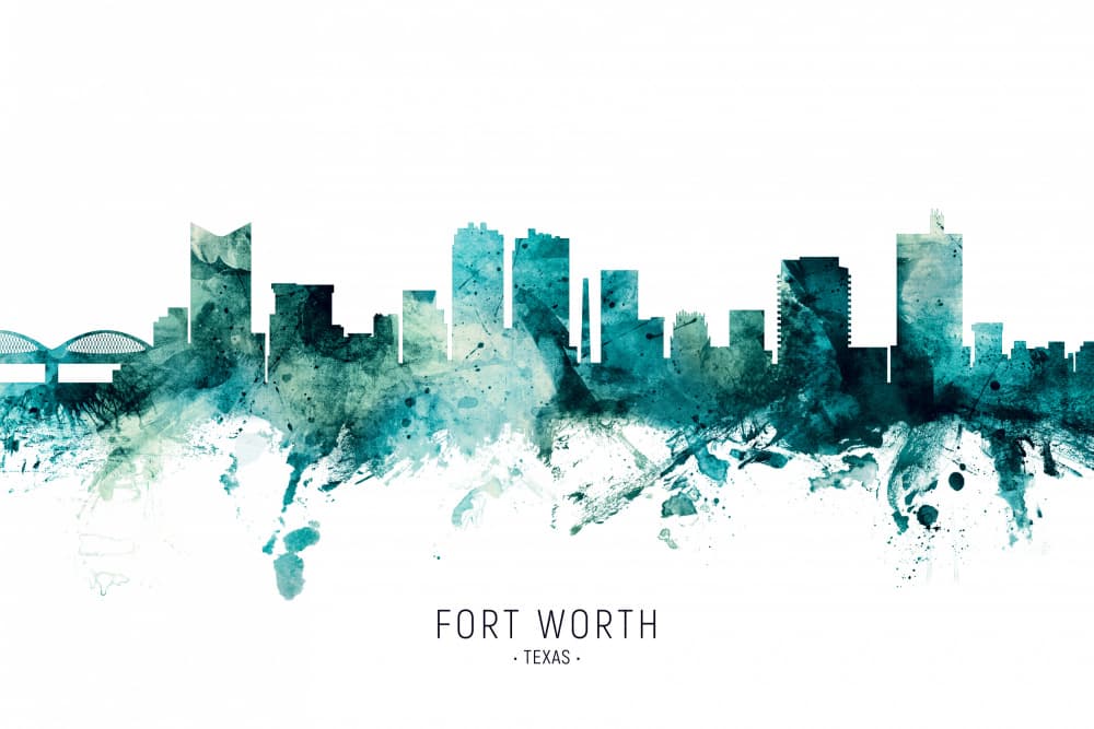Fort Worth Watercolor Skyline by Michael Tompsett — canvas wall art