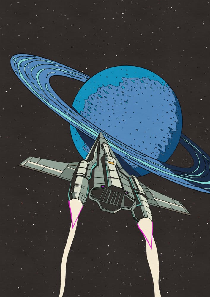 Starship Approaching Ringed Planet by Nicholas — canvas wall art