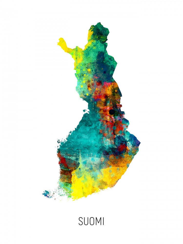 Colorful Finland Map by Michael Tompsett — canvas wall art