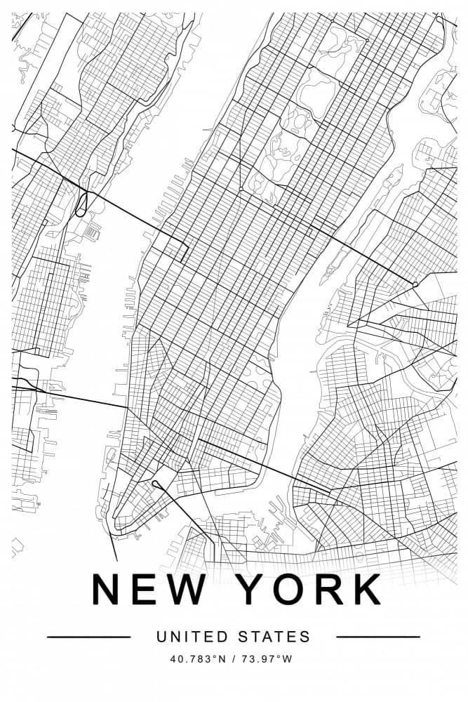 New York  Map by THE MIUUS STUDIO — canvas wall art