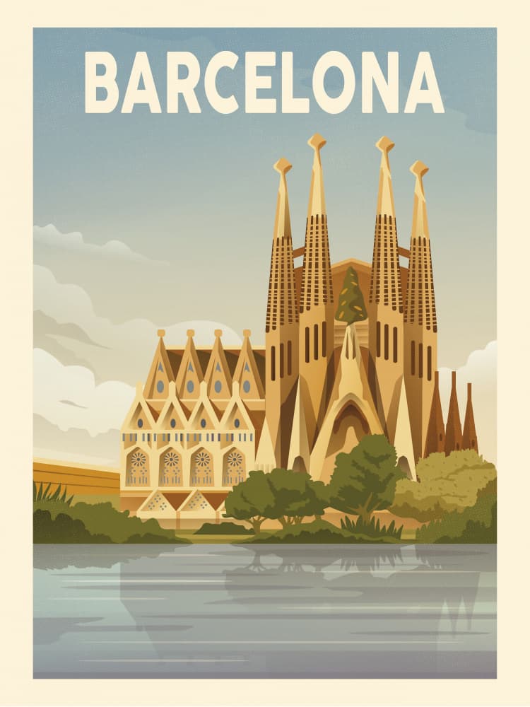 Barcelona Sagrada Familia Reflection by Retrodrome — canvas wall art