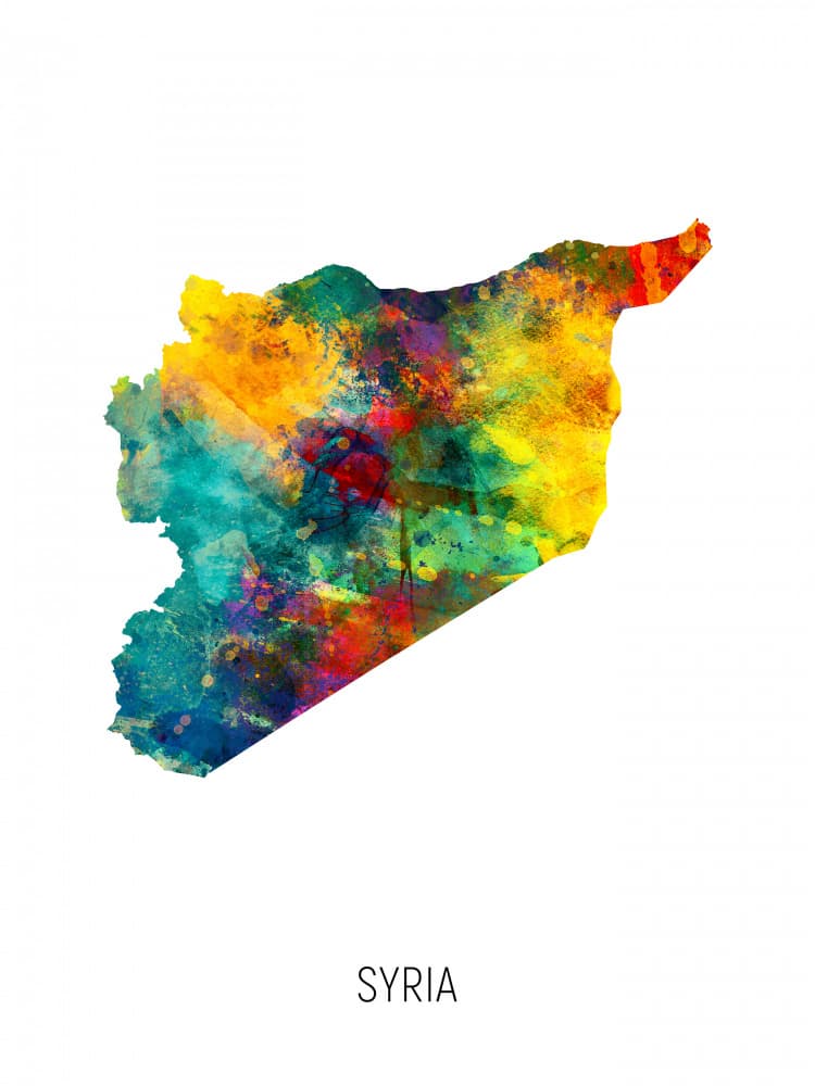 Vibrant Syria Map by Michael Tompsett — canvas wall art