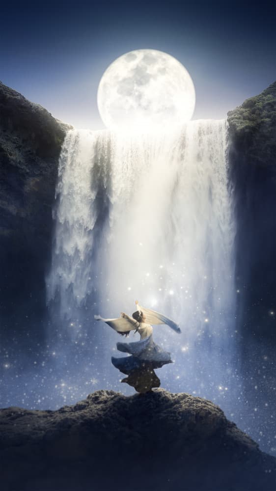 Moonlight Waterfall Angel by Can Pu — canvas wall art