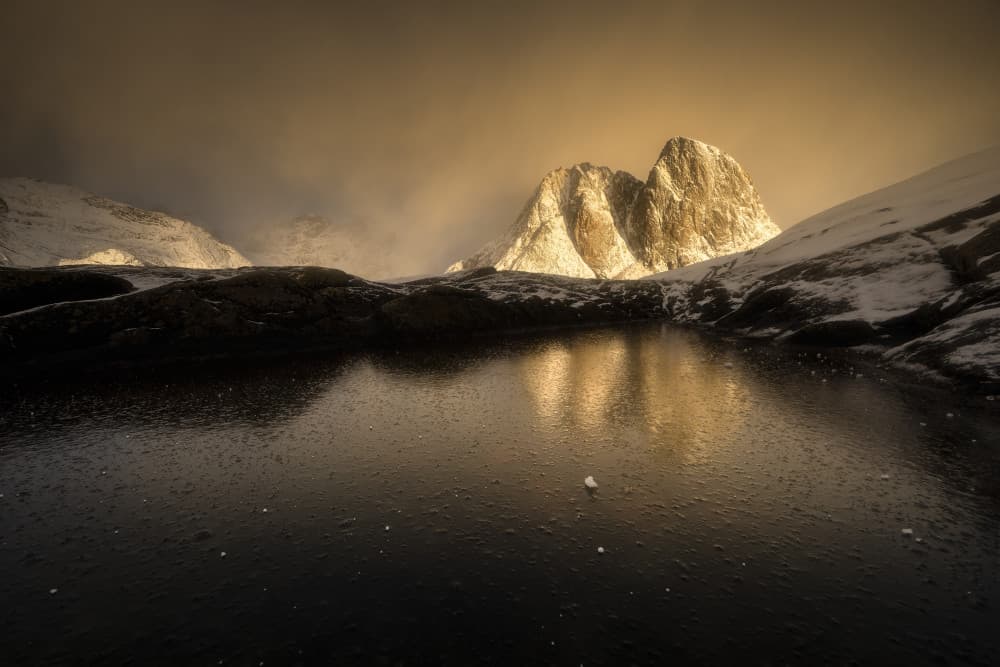 Golden Mountain Reflection by Marian Kuric QEP — canvas wall art