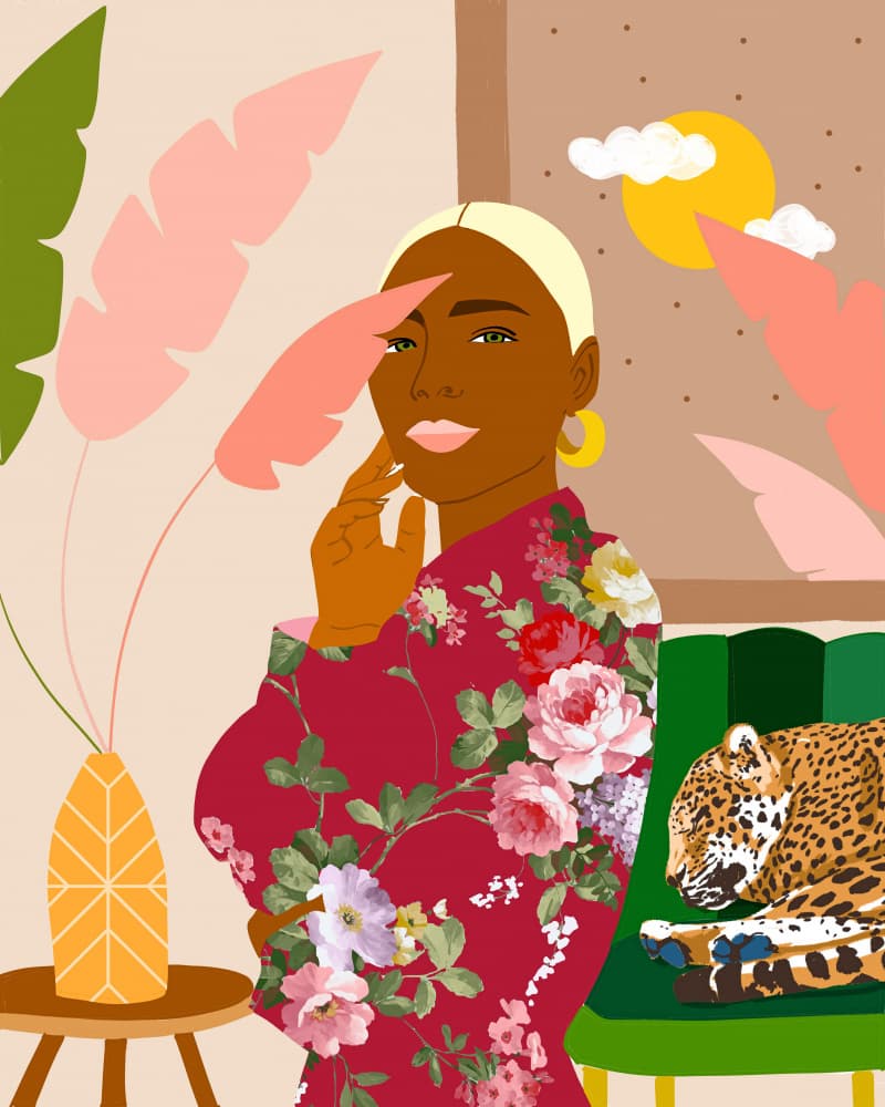Tropical Floral Woman Leopard by Uma Gokhale — canvas wall art