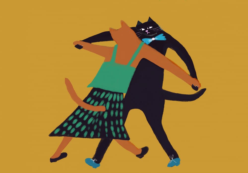 Dancing Cat Couple by Sharyn Bursic — canvas wall art