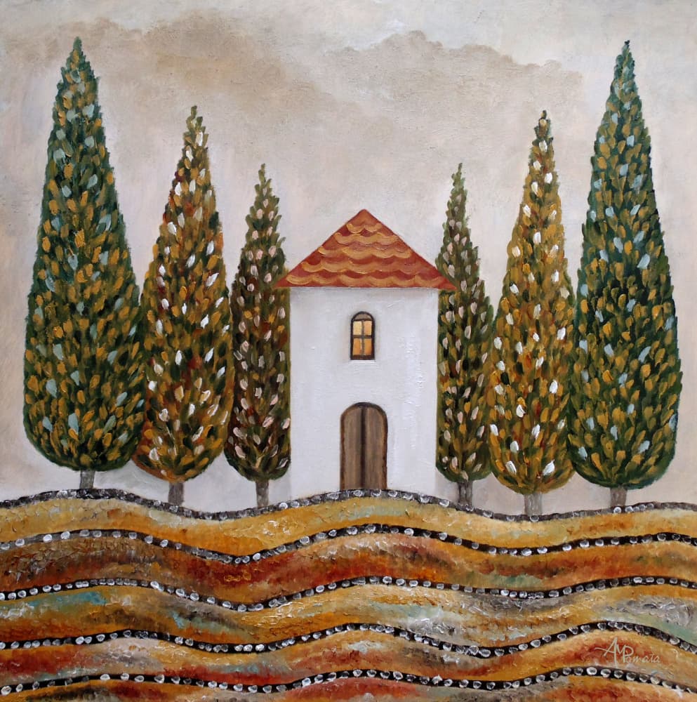 Tuscan Cypress House by Angeles M. Pomata — canvas wall art