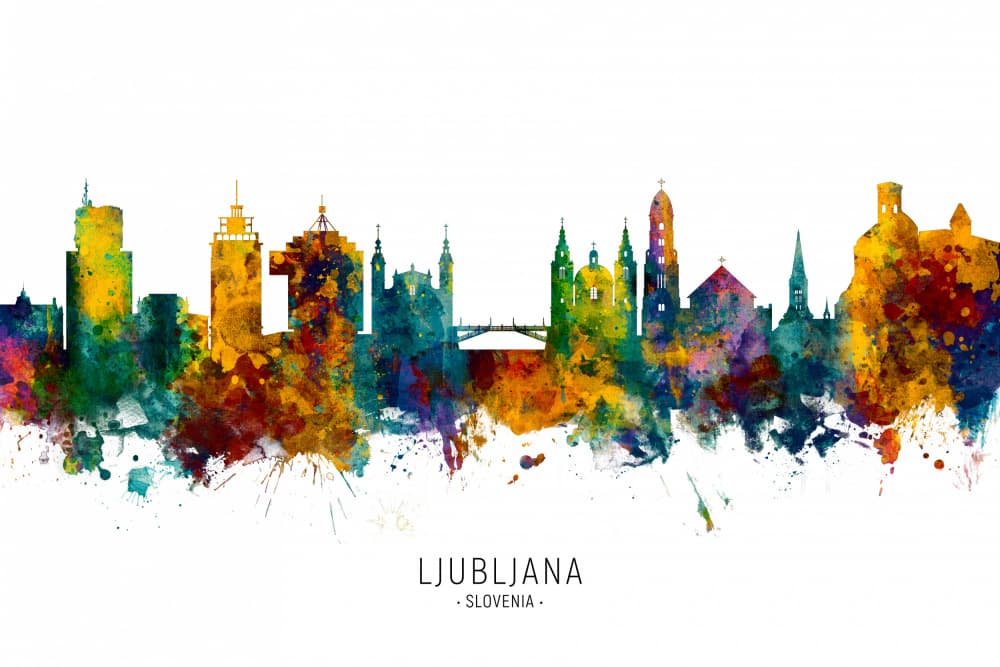 Ljubljana Watercolor Skyline by Michael Tompsett — canvas wall art