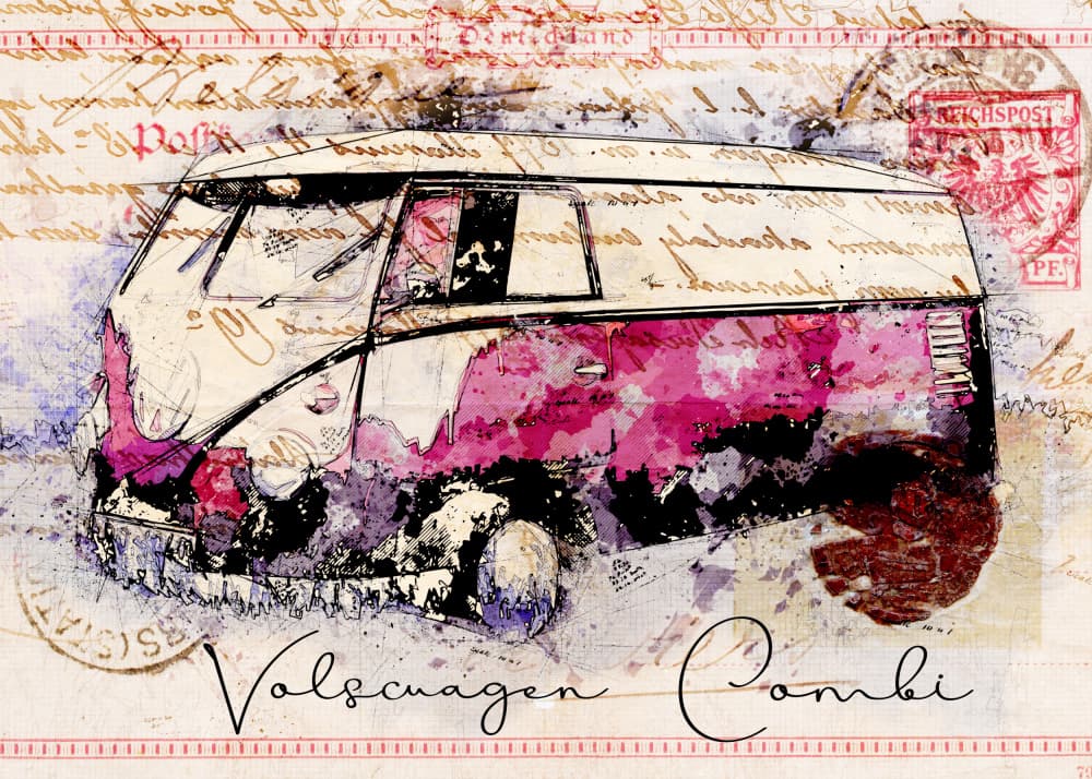 Dreamy Combi Van Art by Lembayung senja studio [Vintage Poster] — canvas wall art