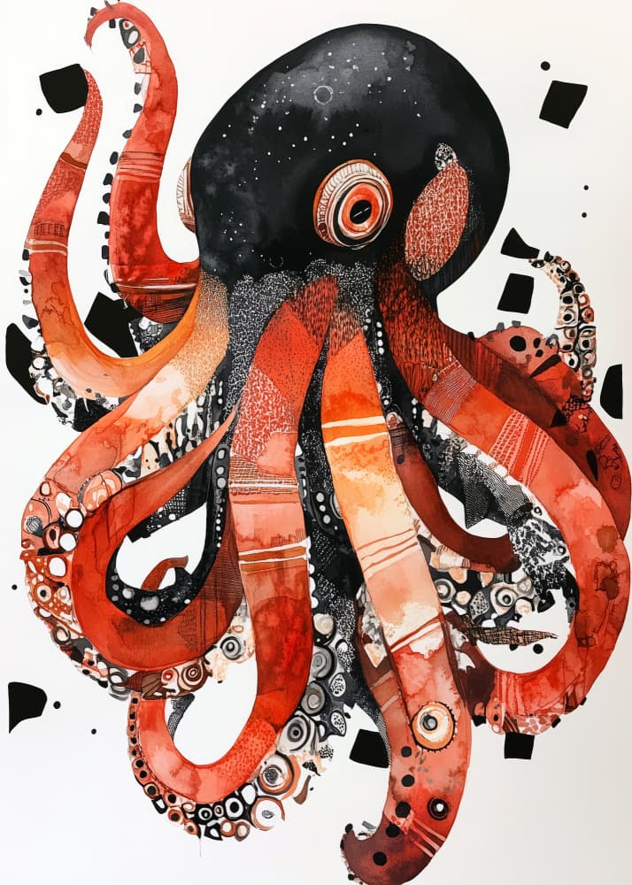 Vibrant Patterned Octopus by Justyna Jaszke — canvas wall art
